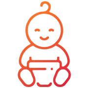 Infant dental exam icon showing a smiling baby holding a toothbrush.