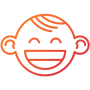 Smiling child icon representing happy dental patients and restorative dental care services.