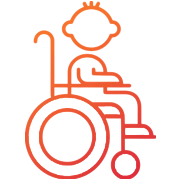 Wheelchair user receiving dental care icon for special needs patients.